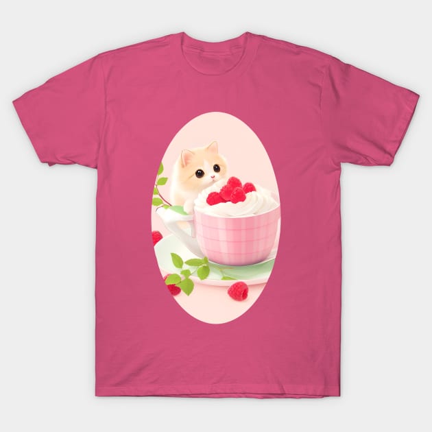 Cat Eating Raspberry mousse T-Shirt by Charmycraft